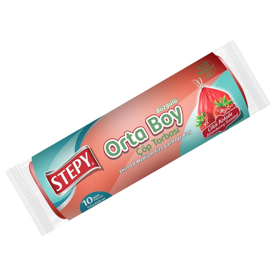 STEPY ÇÖP TORBASI BÜZGÜLÜ ORTA ÇİLEK 10'LU*25*