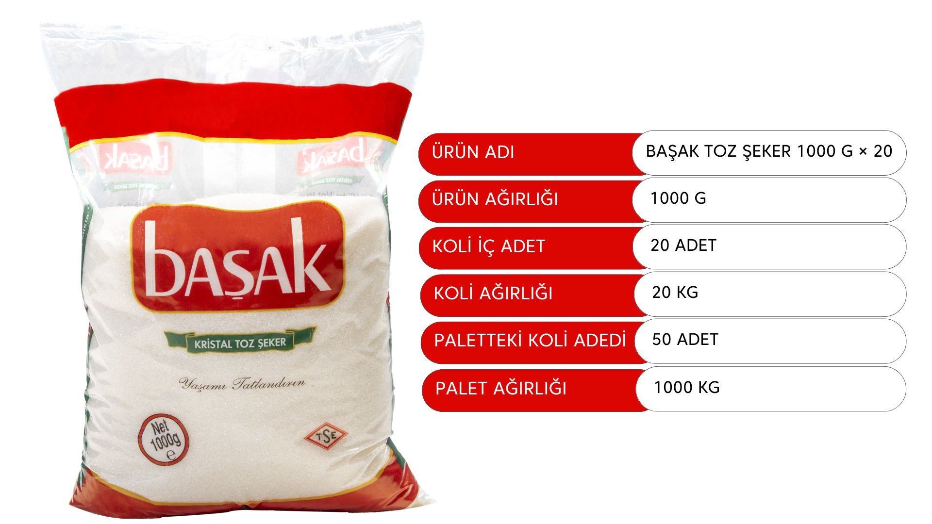 BAŞAK TOZ ŞEKER 1KG*20